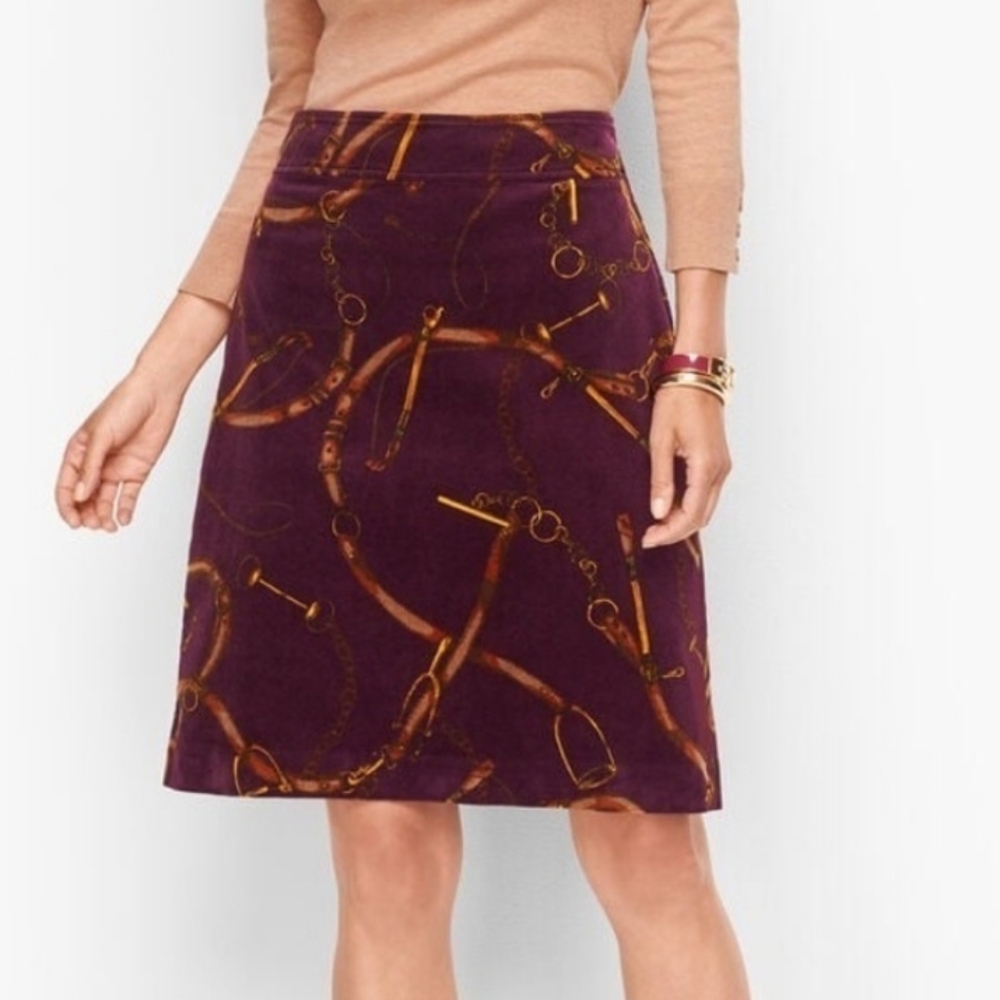 TALBOTS CORDUROY‎ A-LINE SKIRT EQUESTRIAN PRINT SIZE 8 PETITE